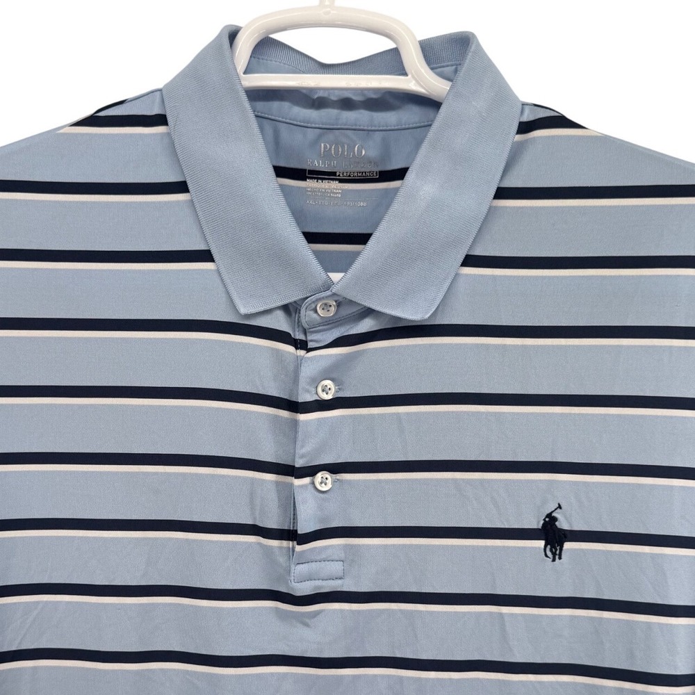 Polo Ralph Lauren Performance Mens XXL Blue Striped Short Sleeve Golf Polo Shirt